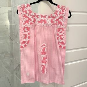 J. Marie Pink and White Gingham Top